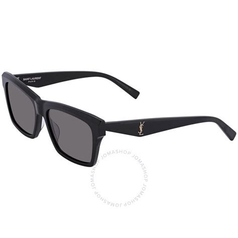 Saint Laurent Gray Polarized Rectangular Unisex Sunglasses SL 